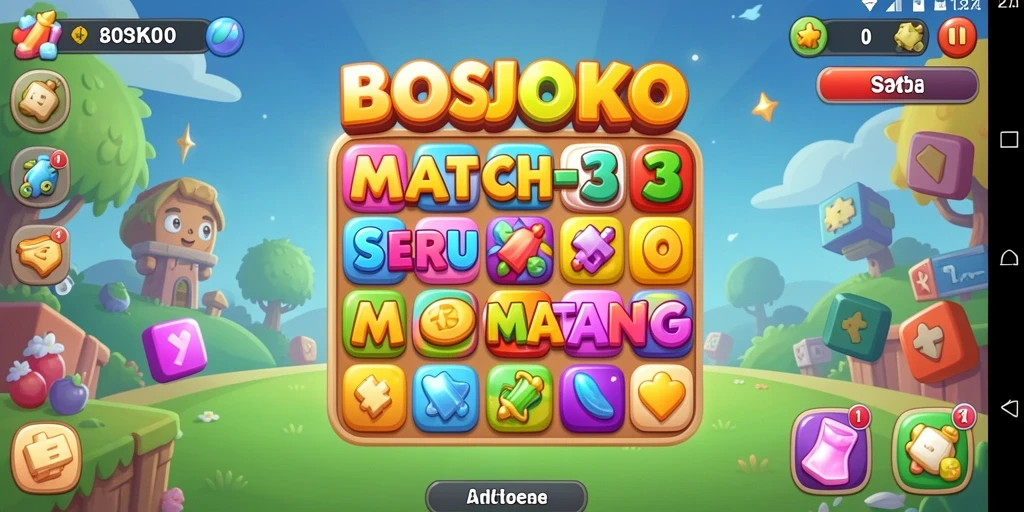 Screenshot gameplay BOSJOKO dengan elemen Match-3 yang seru.
