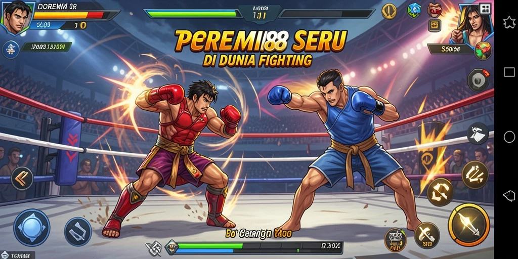 Screenshot gameplay DOREMI88 menampilkan pertarungan seru antara dua karakter.