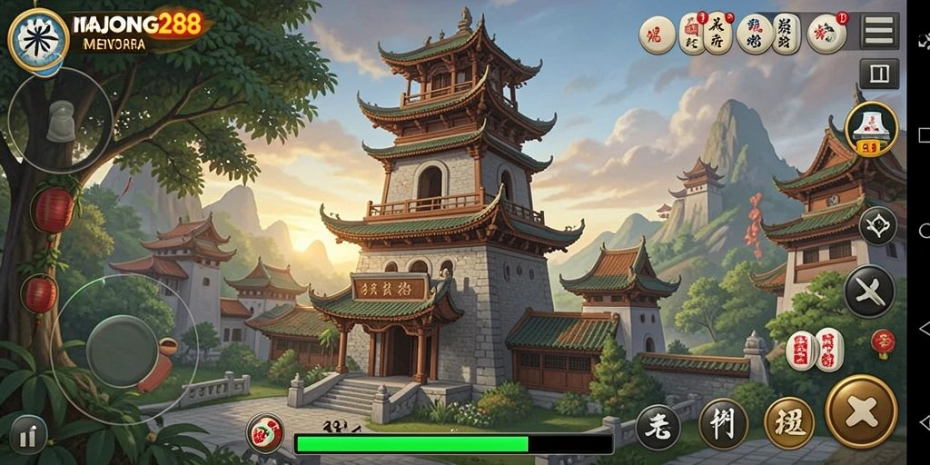 Screenshot gameplay MAHJONG288 menunjukkan aksi seru menara bertahan melawan musuh.