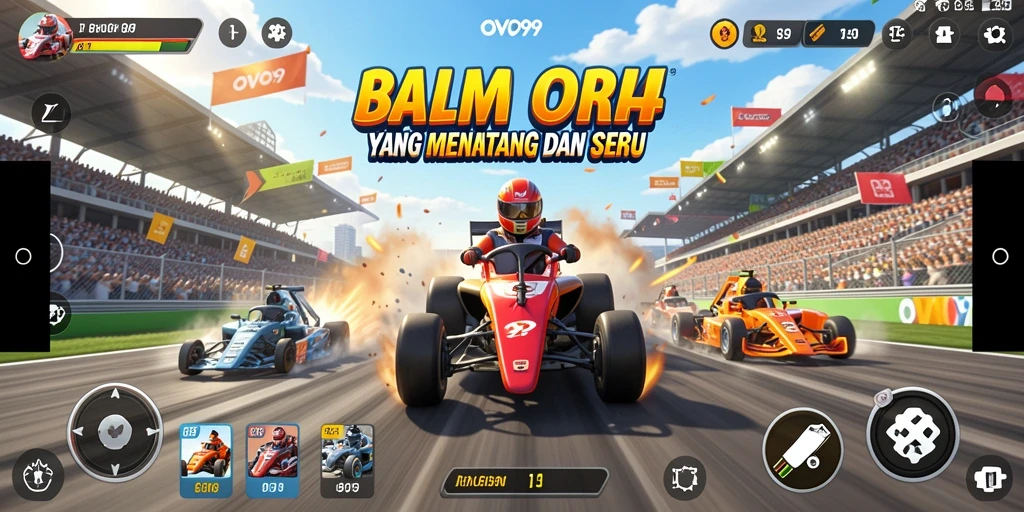 Tampilan gameplay menegangkan dari OVO99 yang penuh aksi balap.