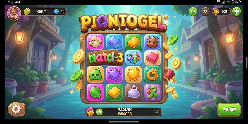 Tampilan gameplay seru dalam PIONTOGEL dengan tantangan Match-3.