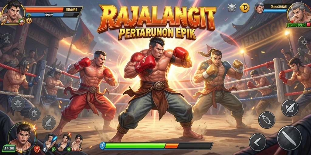 Tampilan seru gameplay pertarungan di RAJALANGIT.