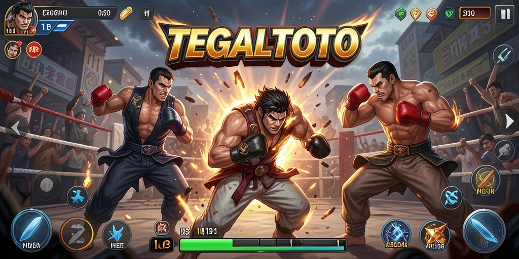 Gameplay TEGALTOTO dengan aksi pertarungan yang seru dan intens.