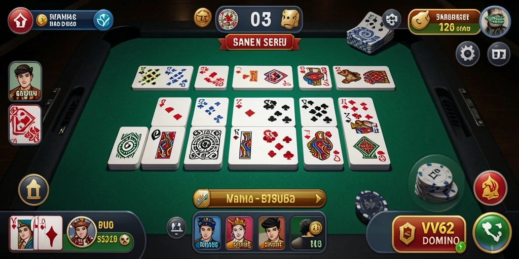 Screenshot gameplay VV62 menampilkan keseruan bermain domino.